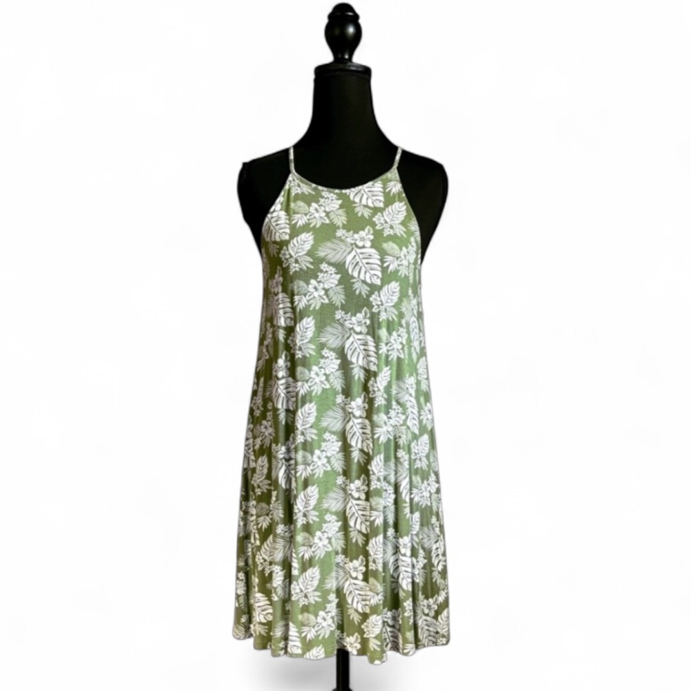 Green and White Leaf Print Dress